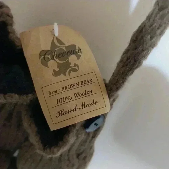 Hand Knit Wool Bear Mittens, Adult Size - Picture 2 of 3